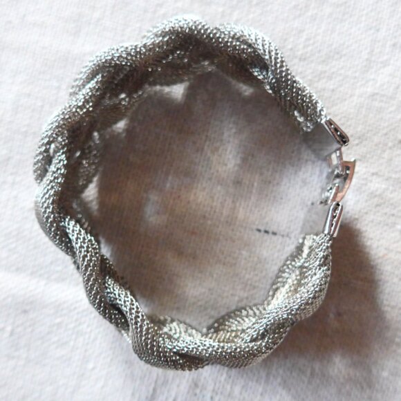 Braided Mesh Silvertone Bracelet - Picture 2 of 9